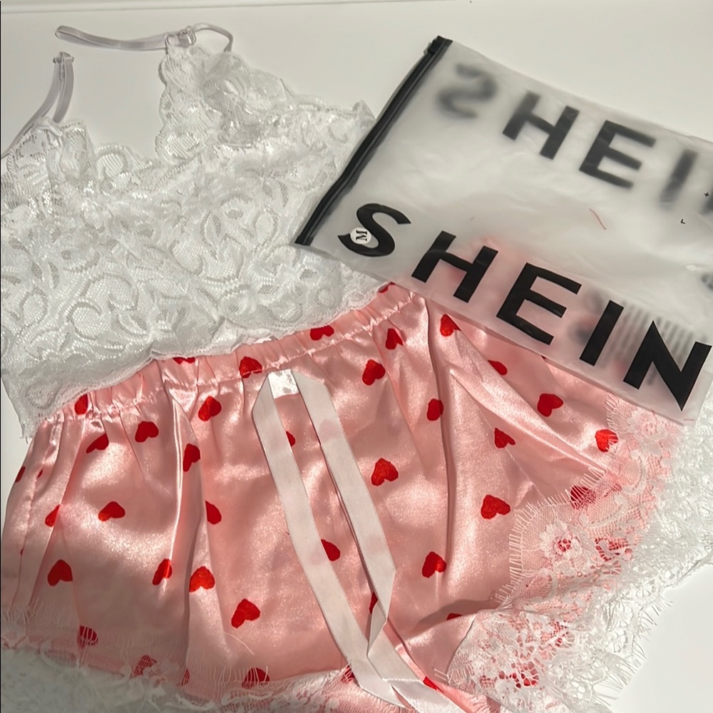 SHEIN White Lace and Pink Heart Intimates Set ⭐️